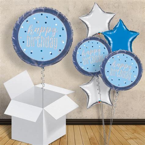 Blue And Silver Holographic Happy Birthday 18 Balloon In A Box