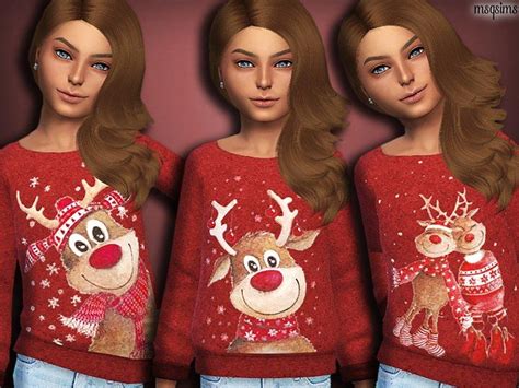 Скачать Рождественский свитер с оленем от MSQSIMS для Sims 4