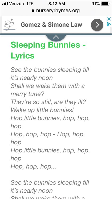 Sleeping Bunnies Song Lyrics Alicia As She Sings Sleeping Little