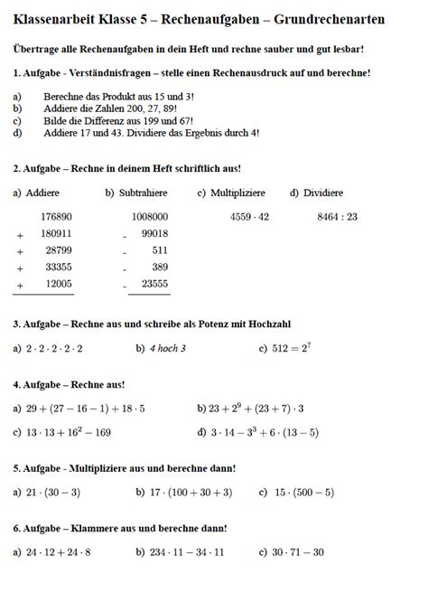 Hier findet ihr kostenlose übungsblätter mit mathematikaufgaben für die. Matheaufgaben 5 Klasse Zum Ausdrucken Division ...