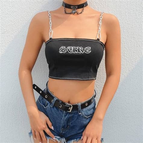 loveway printed crop top with chains fashion alternative grunge tops croptops grunge