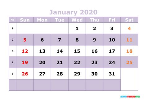 Free Printable January 2020 Calendar Templates