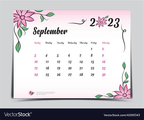 Calendar 2023 Template September Royalty Free Vector Image