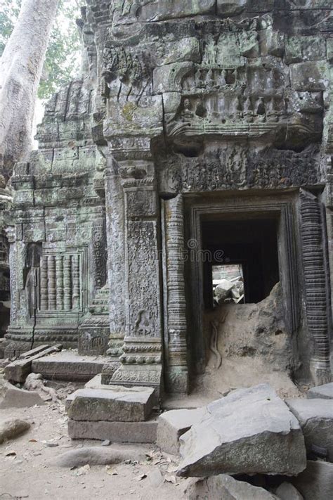 Ancient Temple With Carvings Recovered From The Jungle Stock Image