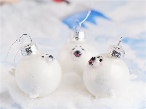 Christmas Baby Seal White Christmas Ornaments Animal Etsy