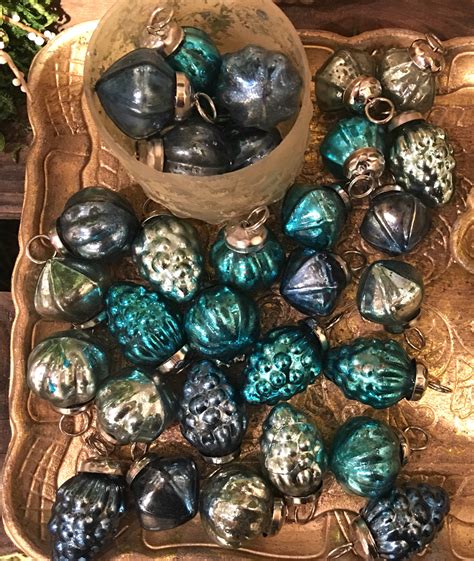 Blue Jewels Mini Mercury Glass Ornaments