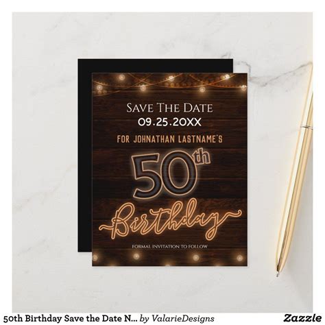 50th Birthday Save The Date Neon Zazzle In 2022 50th Birthday Save