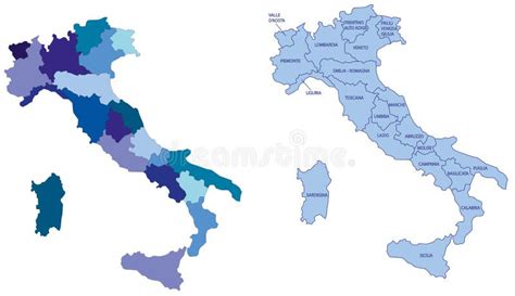 Map Of Italy With Regions And Their Capitals Stock Vector