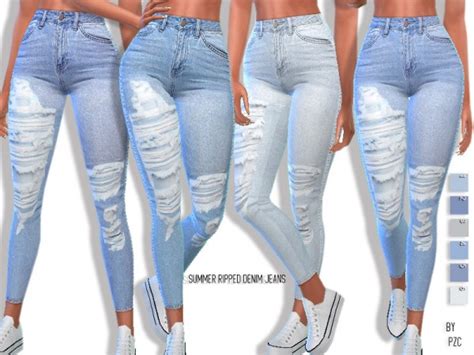 The Sims Resource Summer Ripped Denim Jeans By Pinkzombiecupcakes Sims Downloads