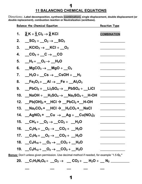 Solutions for the balancing equations practice worksheet. Synthesis and Decomposition Reactions Worksheet Answers