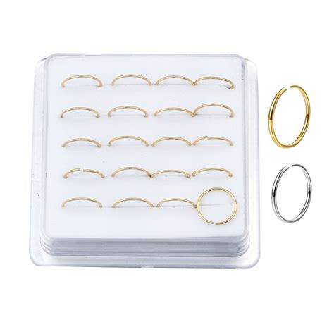 20pcs Silver Color Nose Ring Hoop 24 Gauge Snug Nose Hoop Thin Nose