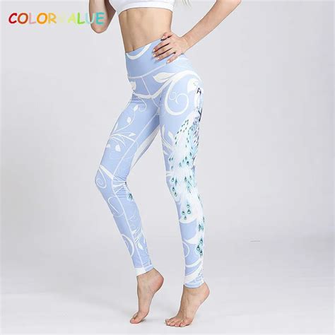 Colorvalue 3d Peacock Series Printed Yoga Pants Women Flexible Seamless Jogging Workout Leggings