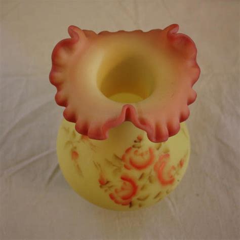 Vintage Fenton Roses On Burmese Vase 7252 Rb Hand Painted And Signed Etsy
