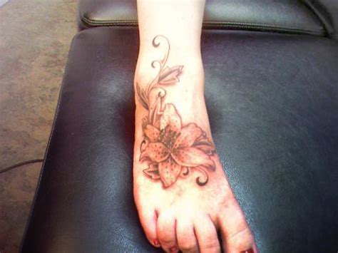 Beautiful Flower Foot Tattoos Red Color For Girls Tattoo