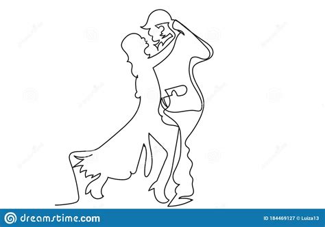 Continuous Line Drawing Of Happy Couple Dancing Together Stock