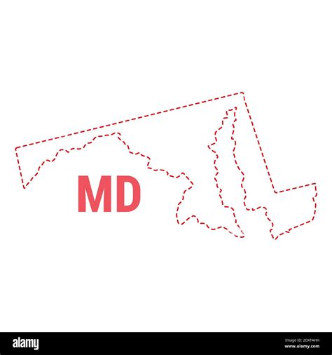 Maryland US State Map Outline Dotted Border Vector Illustration Two Letter State Abbreviation