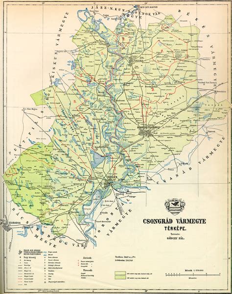 Csongrád ⭐ , hungary, csongrád: 1910 Gonczy Csongrad Map