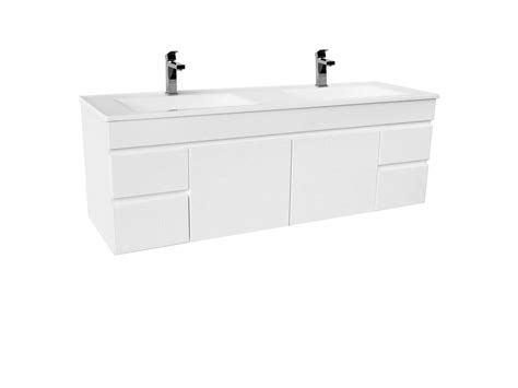 Espire 1500mm Wall Hung Vanity Unit Double Bowl 2 Door 4 Drawers Wave Top White From Reece