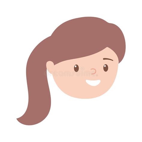 Girl Face Character With Pony Tail Hair Cartoon Isolated Design White
