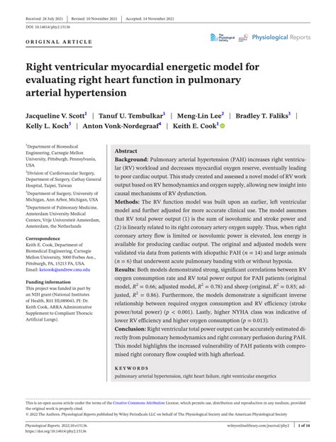 Pdf Right Ventricular Myocardial Energetic Model For Evaluating Right