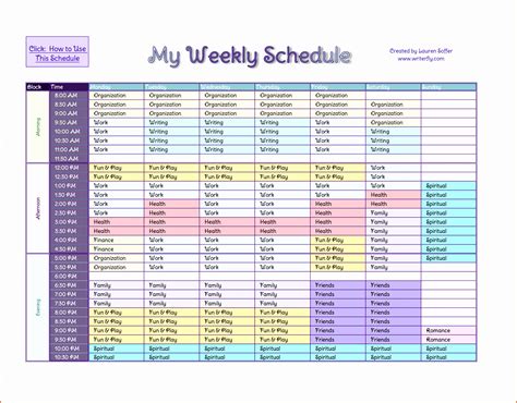 Hourly Weekly Schedule Template Excel