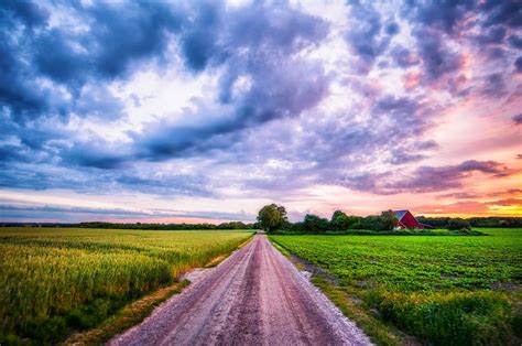 The Field Ears Plants Road Sunset Clouds Sky Summer