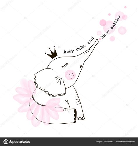 Cute Elephant Girl Blowing Bubbles Doodle Nursery Illustration Stock Vector Image By ©olga