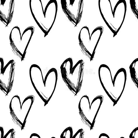 Abstract Seamless Heart Pattern Ink Illustration Black And White