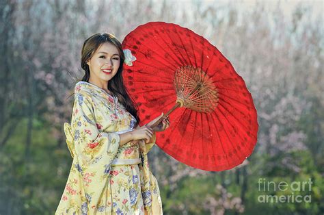 Attractive Asian Woman Wearing Traditional Japanese Kimono Photograph By Sasin Tipchai Pixels