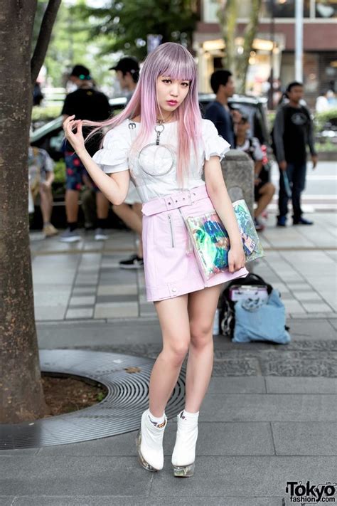 J Pop Singer In Harajuku W Pink Plaid Vinyl Skirt O Ring Choker And Platform Booties Tokyo