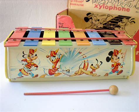 Vintage Tin Litho Walt Disney Character Xylophone With Box From