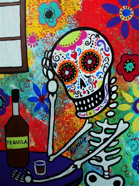 Mexican Folk Art Day Of The Dead Tequila Outsider Brut Skull Prisarts Original Dia De Los