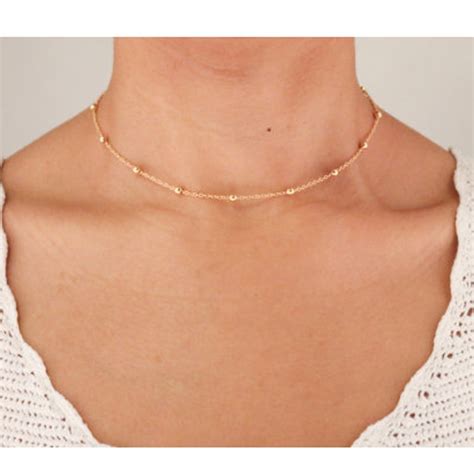 Minimal Dainty Gold Choker Necklace Bohemian Jewelry Delicate Chain Choker Satellite Bead