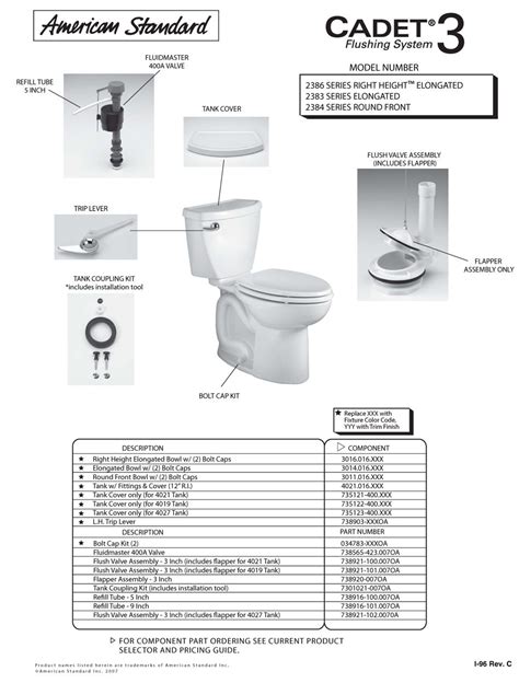 Parts Breakdown For American Standard 4019 Toilet