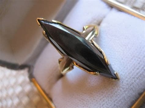 1950s 10k Black Alaskan Diamond Ring Marquis Stone