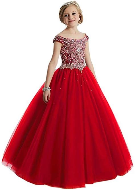 Huamei Girls Princess Tulle Beaded Straps Ball Gowns Flower Pageant