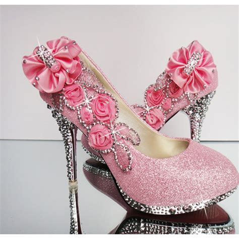 Pink Floral And Bling Design High Heels Fashion Shoes On Luulla