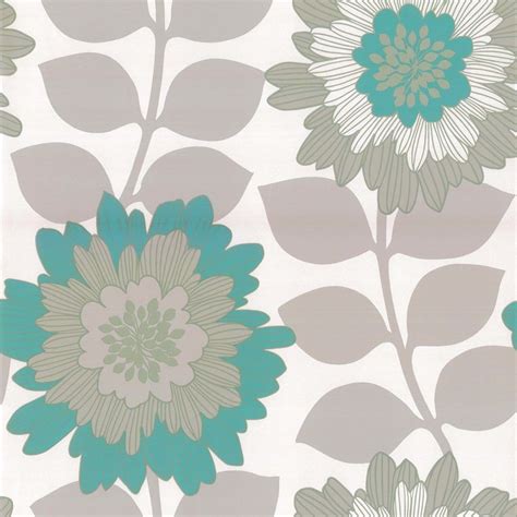 Designer Selection Oriental Bold Floral Wallpaper Metallic Teal Beige