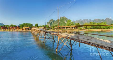 Beautiful View Of A Bamboo Bridge Laos Landscape Panorama Photograph