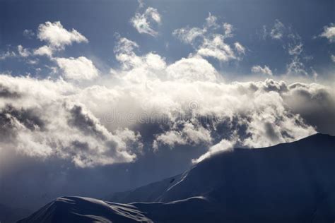 Evening Mountain In Haze And Sunlight Clouds Stock Image Image Of