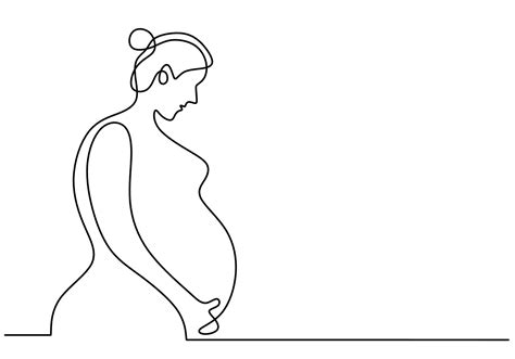 One Continuous Line Drawing Of Pregnant Woman Silhouette Picture Of