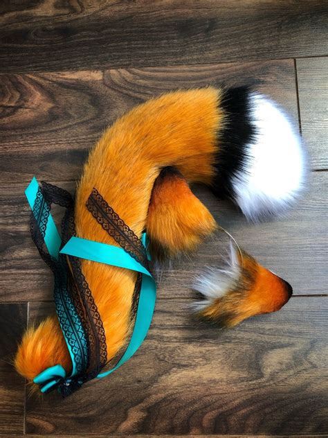Realistic Fox Ears And Tail Set With Bows And Choker Red Fox Etsy