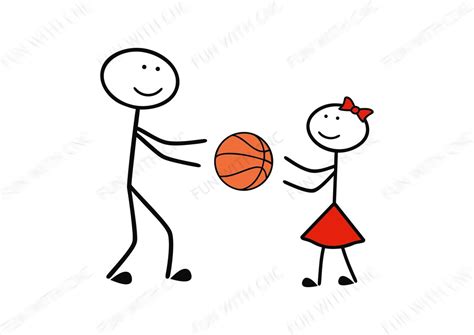 cute stick people illustration father and daughter playing basketball happy father s day