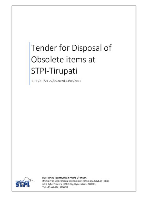 Fillable Online Tender For Disposal Of Obsolete Items At Stpi Stpi Hyderabad Fax Email