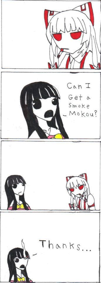 Safebooru 2girls Azoth Black Eyes Black Hair Cigarette Comic English Fujiwara No Mokou