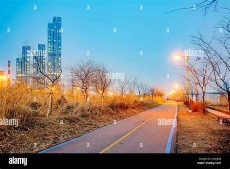 Cycling Path Along The Han River At Night In Seoul Stock Photo Alamy
