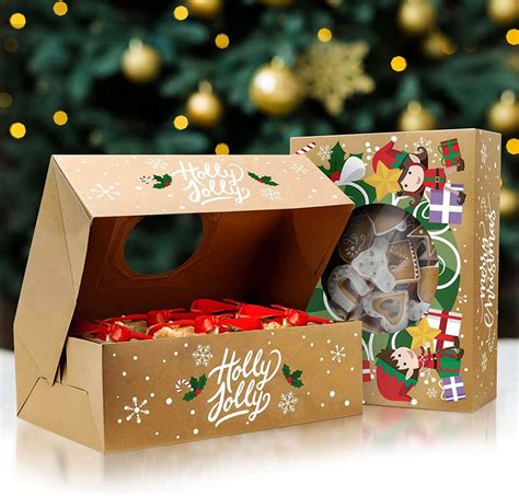 Christmas Cookie Boxes Bulk 12 Pack Kraft Large Holiday Christmas Food Bakery Treat Boxes