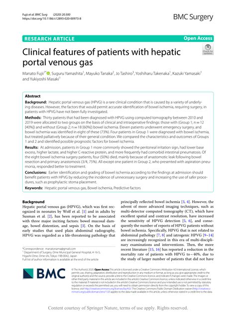 Pdf Clinical Features Of Patients With Hepatic Portal Venous Gas