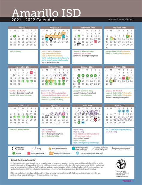 Amarillo Independent School District Calendar 2021 2022