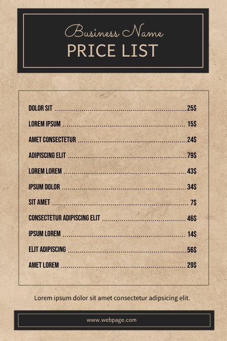 Business Price List Template Vintage Postermywall